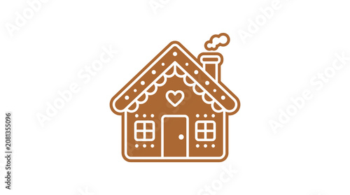 A simple flat vector illustration of a decorated gingerbread house on a white background