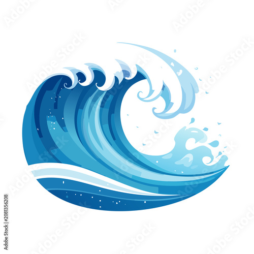 Flat illustration of a curling ocean wave