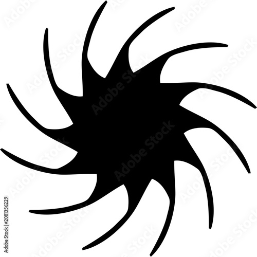 Tablou pe pânză A solid black mass sprouts curved sweeping spines that slash outward like a spinning saw blade, radiating raw primal energy and fierce unstoppable rotational force