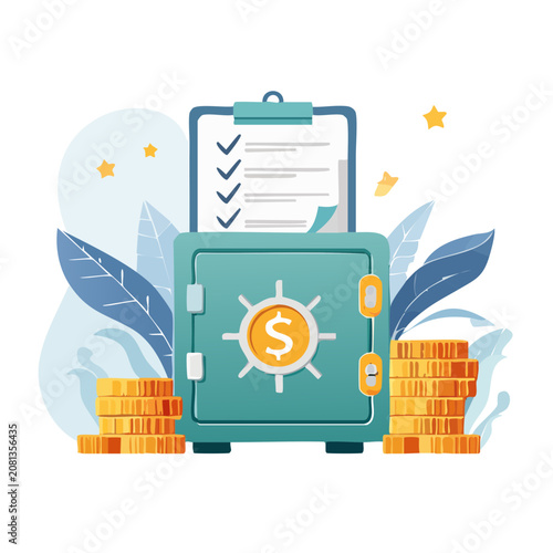Safe with coins and checklist