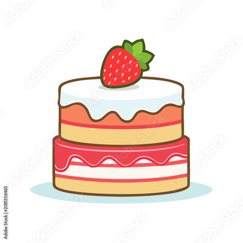 Strawberry Layer Cake Flat Vector Illustration