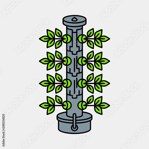 Vertical Aeroponic Tower Vector Icon, Modular Indoor Farming Growth Column, and Smart Agritech Symbol.