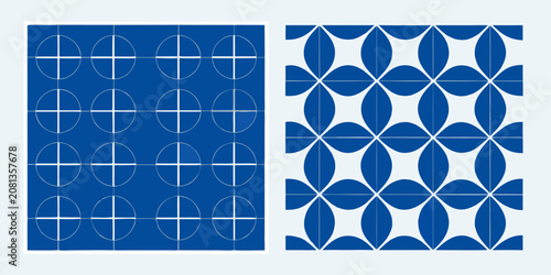 Obraz na plátně geometric pattern design showing two side by side blue and white shapes vector i