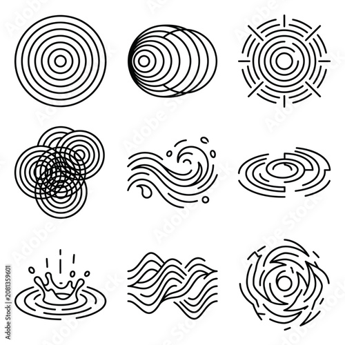 A collection of various abstract circular and wave line art icons