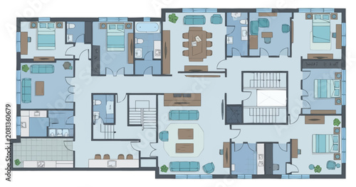 Comprehensive architectural floor plan showcasing a luxurious multi room dwelling layout with distinct living areas private chambers and communal spaces for residential living development and