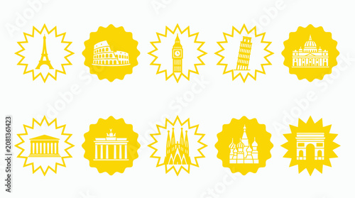 Famous European Landmarks Collection - Yellow Starburst Icons