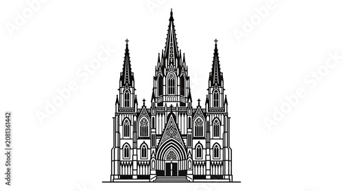 Gothic Cathedral Facade Illustration - Ornate Architecture