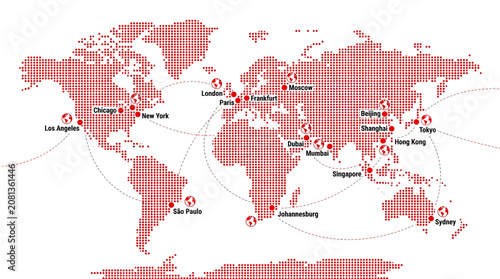 Global Connections: World Map with Major City Locations and Travel Routes