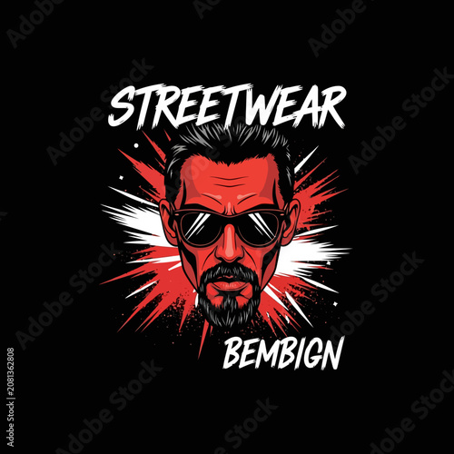 Stylized man with beard and sunglasses in graphic illustration