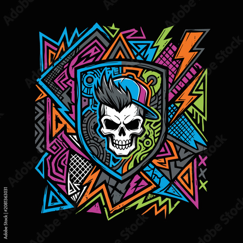 Cool skull character with cap and spiky hair illustration