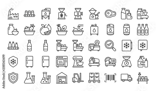 Fotografía Food Processing Line Icon Set