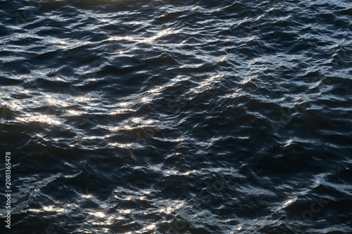 Sun glistening on blue water waves