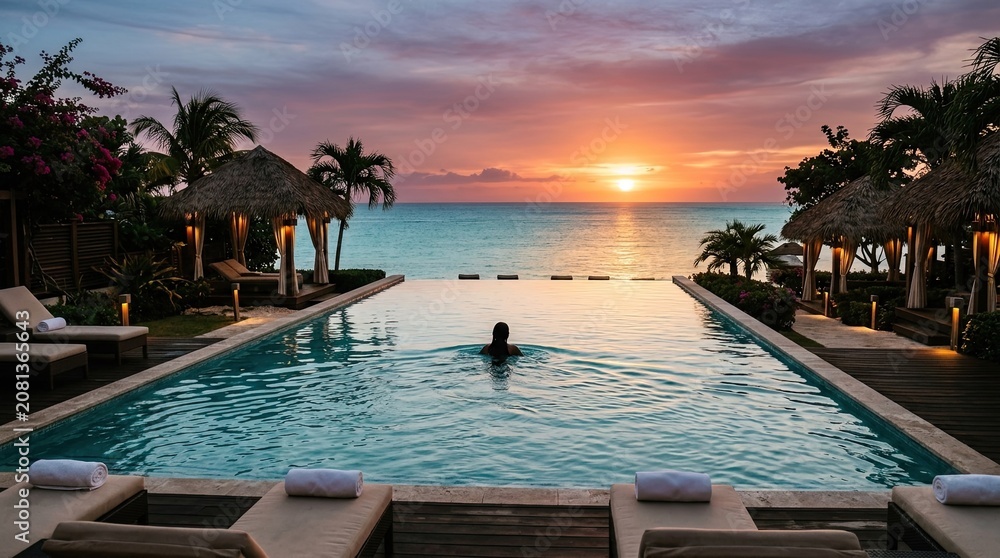 Fototapeta premium swimming pool at sunset