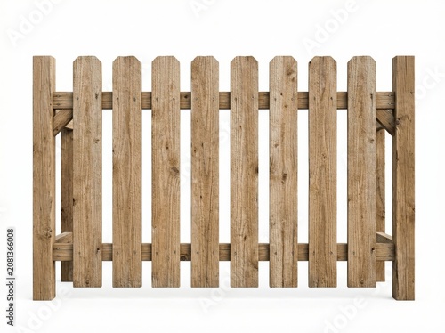 Rustic Wooden Fence Panel on White Background