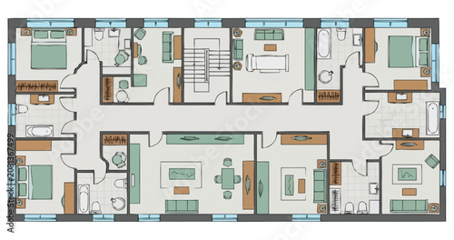 Architectural Blueprint Showing Multi Unit Residential Floor Plan Layout With Eleven Apartments Featuring Living Rooms Bedrooms Bathrooms Kitchens And Hallways For Real Estate Development And