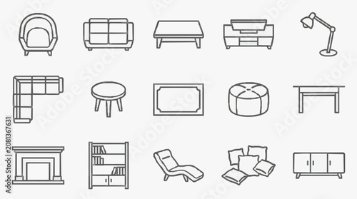 фотографія Minimalist Black and White Line Drawing Set of Modern Furniture and Home Decor I