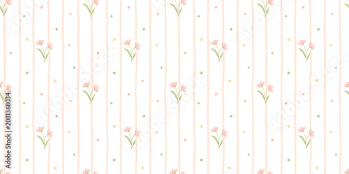Vintage watercolor floral seamless pattern with mini flowers and stripes. Tiny botanical repeating print for fabric, wallpaper, apparel, and home decor