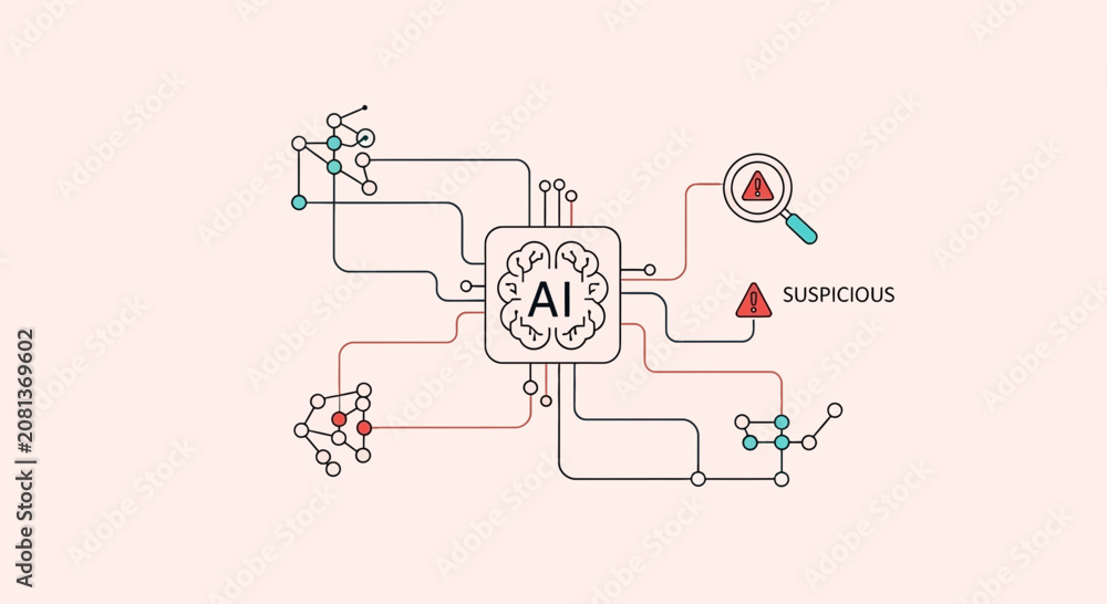 Fototapeta premium AI analyzes data networks, identifies suspicious activity and threats
