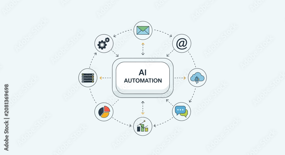 Fototapeta premium AI Automation Concept: Smart Technology Connecting Business Processes and Data