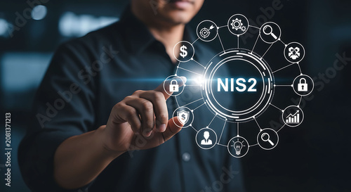 NIS2 directive compliance cybersecurity concept businessman touching interface