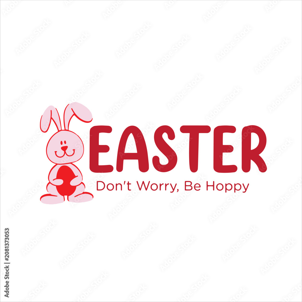 Fototapeta premium Happy Easter Greeting Label with Cute Bunny and Typography Vector Illustration