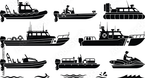 Konstfotografi Various types of boats and watercraft silhouettes