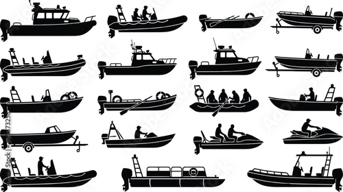 Quadro su tela Silhouette boats with people in various designs