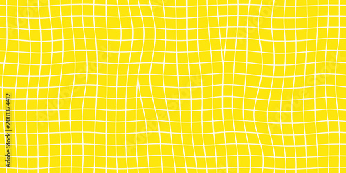 Billede på lærred wavy grid pattern on yellow background lines waves geometric design abstract mod