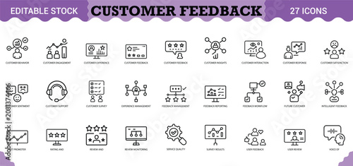 Fotografie PrintCustomer Feedback Icon Set - 27 Editable Vector Icons for Reviews, Ratings & Satisfaction
