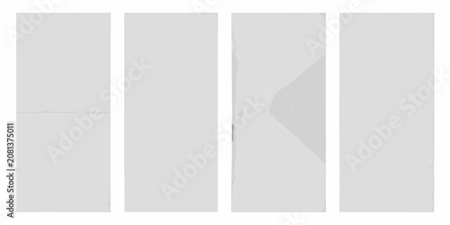 Photography four vertical sheets of clean white paper with subtle creases texture plain stat