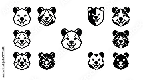 Geometric quokka head logo icons set.