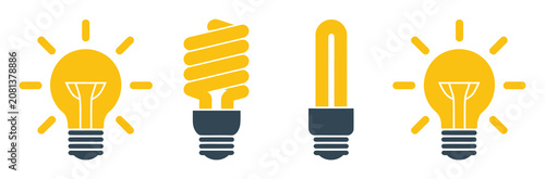 Cuadro en lienzo 白熱電球と省エネ蛍光灯を含むさまざまな電球を描いたコレクション(白背景)