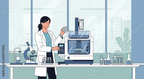 Scientist Operating 3D Printer in Modern Laboratory