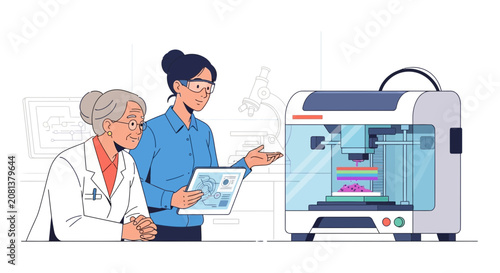 Scientists with 3D Printer, Innovation and Medical Research