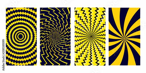 Fotografie four vertical panels with optical illusion patterns yellow and navy blue pattern
