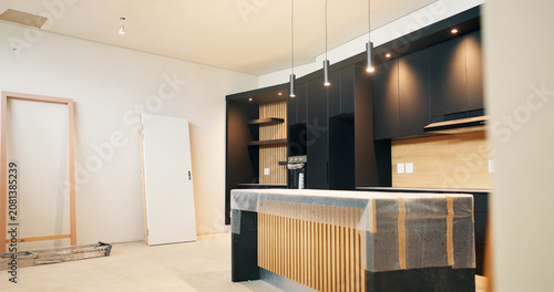 Quadro su tela Empty, room and real estate renovation with cover for new home, modern finish and property upgrade