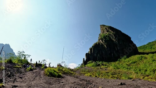 A timelapse of tourists vacationing at Mount Kelud in the morning—one of Indonesia's active volcanoes.