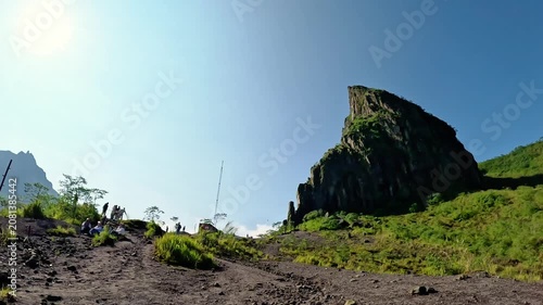 A timelapse of tourists vacationing at Mount Kelud in the morning—one of Indonesia's active volcanoes.
