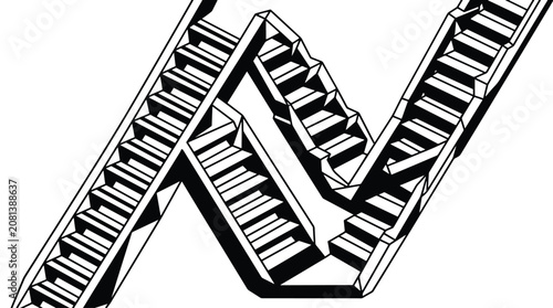 A 3D illustration of a metal stairway structure viewed from above