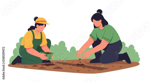 Cultivating garden plants, planting seedlings in fertile soil, horticultural activity, organic farming