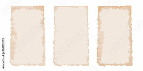 Tableau sur toile three vertical sheets of vintage parchment paper on white background old antique