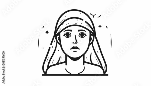 Quadro su tela Woman Wearing a Headscarf Looking Sad.