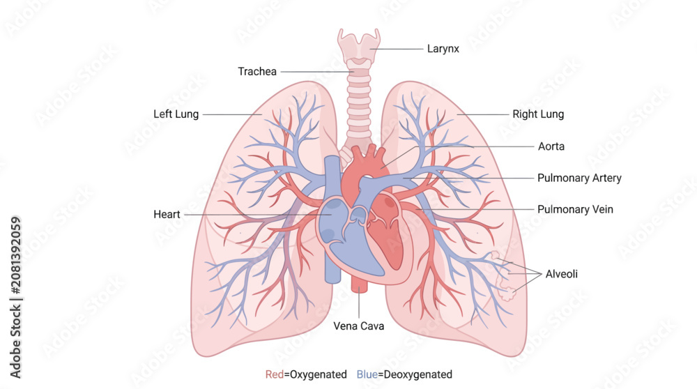 Φωτογραφία Detailed anatomical diagram of the human respiratory system showing lungs heart