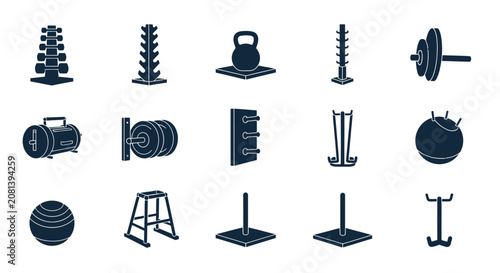 Konstfotografi Heavy gym weightlifting and storage rack icons.