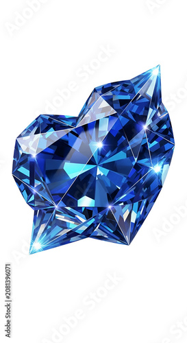 Sparkling Blue Sapphire Gemstone Heart Shape 3D Isolated Transparent Background