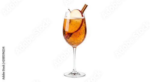 Sparkling Cider Cocktail with Apple Slices and Cinnamon Stick