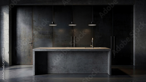 Minimalist Industrial Kitchen Island in Dark Concrete