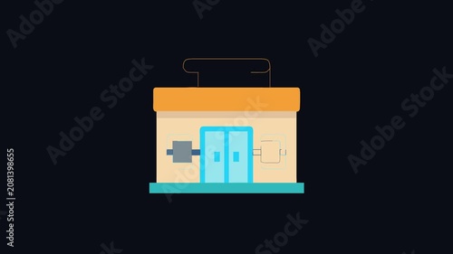 Cartoon style building with orange and blue colors