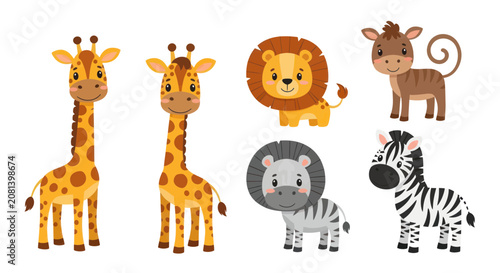 Photography Adorable baby safari animals set with giraffes lion and zebras