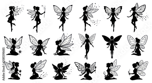 Canvastavla Set of graceful mystical fairy silhouettes in various poses